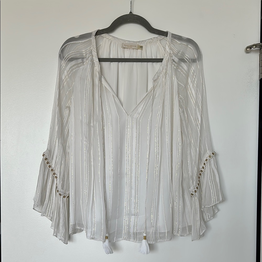 Ramy Brook White and Gold Blouse